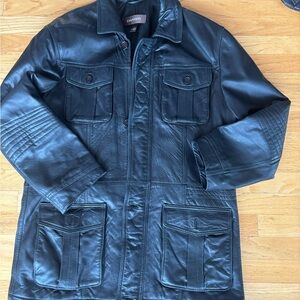 Men's Black Leather Military Jacket